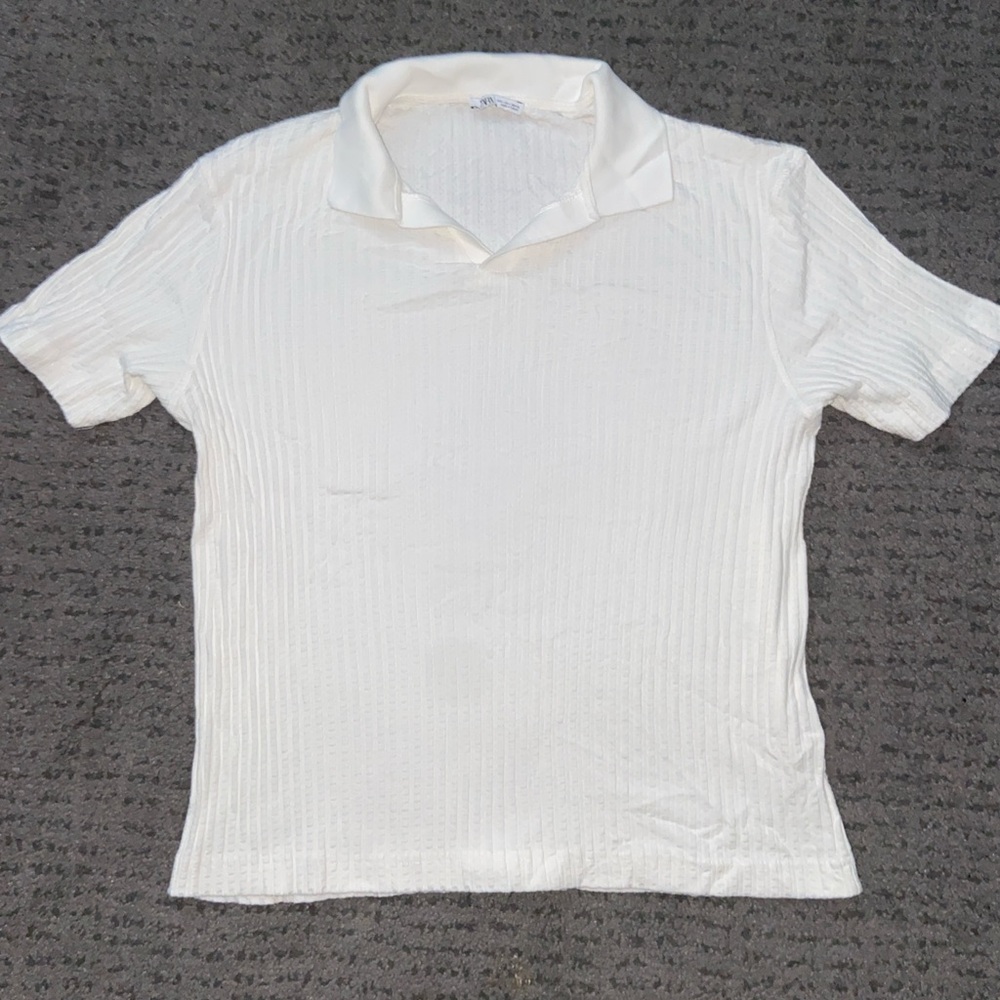 White Ribbed Polo Shirt